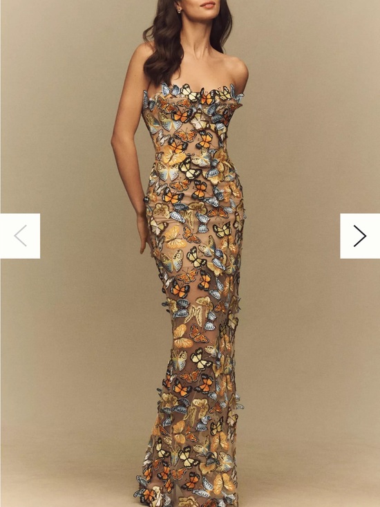 Bronx and Banco Dresses & Skirts - Strapless Butterfly Embroidered Mesh Gown in Gold